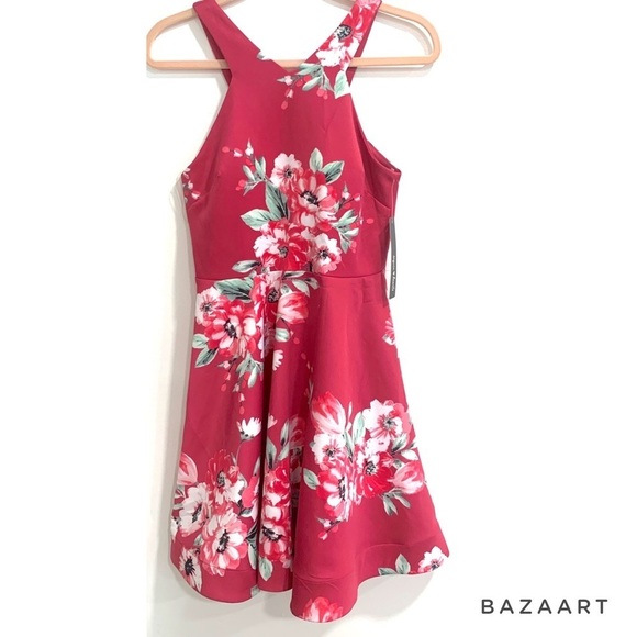 Sequin Hearts Pink Floral Fit & Flare Mini Dress Junior  NWT Sz:7 - Picture 2 of 8